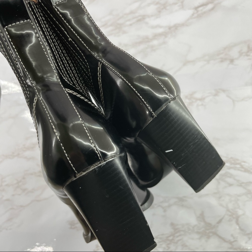 Zara Topstitched Black Patent Leather Western Boots Heeled Square Toe Slip On 5 - Picture 6 of 8